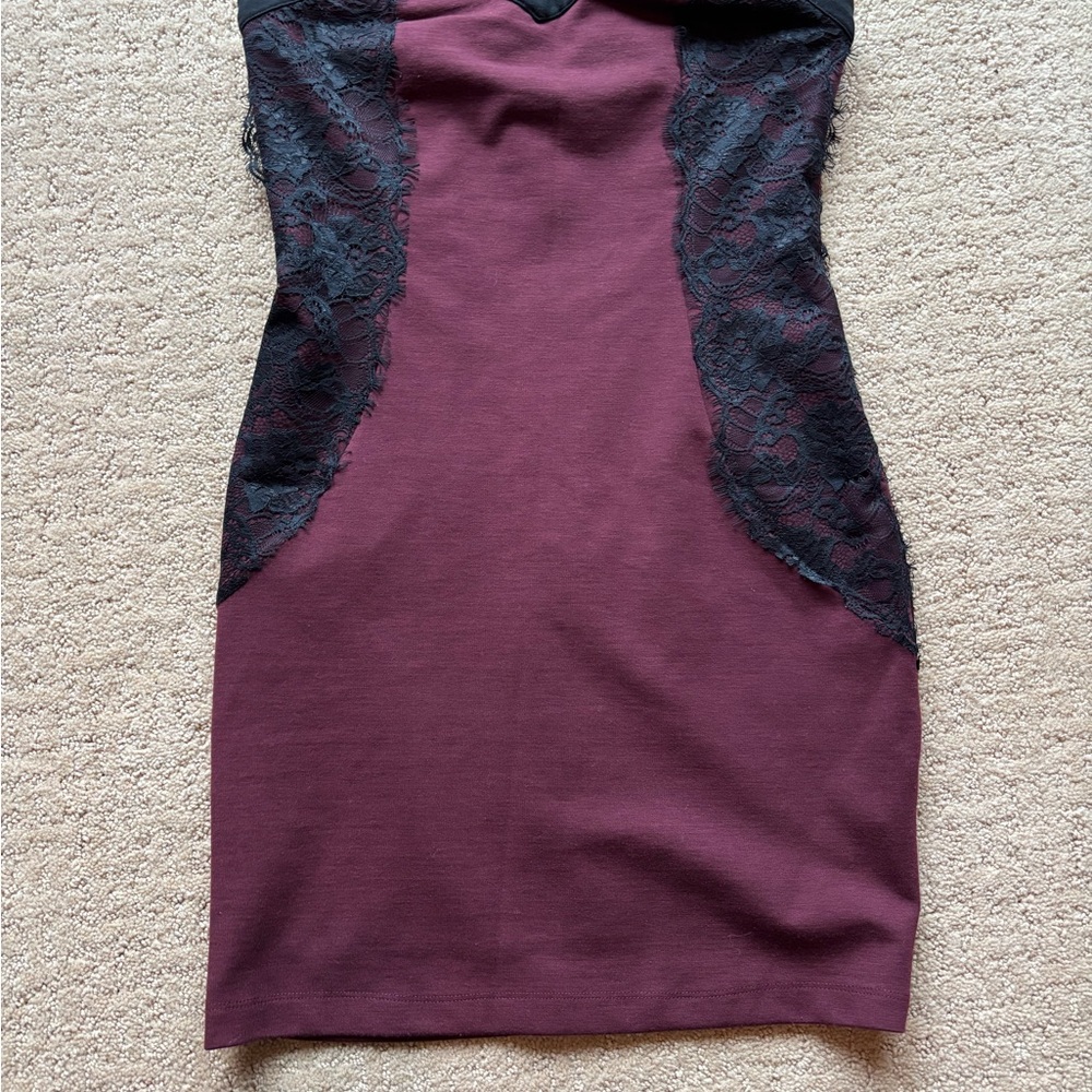 Romeo & Juliet Couture Burgundy Black Lace Strapless Bodycon Dress Zip M